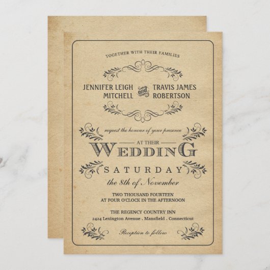 ヴィンテージフローリッシュパーチメント結婚式招待状 招待状 (正面/裏面)