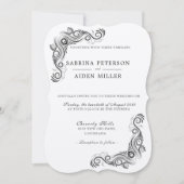 ヴィンテージフローリッシュブラックモノグラム結婚写真 招待状 (正面)