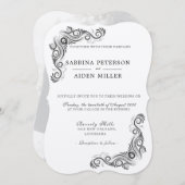 ヴィンテージフローリッシュブラックモノグラム結婚写真 招待状 (正面/裏面)