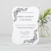 ヴィンテージフローリッシュブラックモノグラム結婚写真 招待状 (スタンド正面)