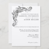 ヴィンテージフローリッシュブラックモノグラム結婚写真 招待状 (正面)