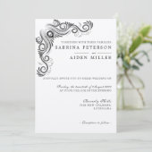 ヴィンテージフローリッシュブラックモノグラム結婚写真 招待状 (スタンド正面)