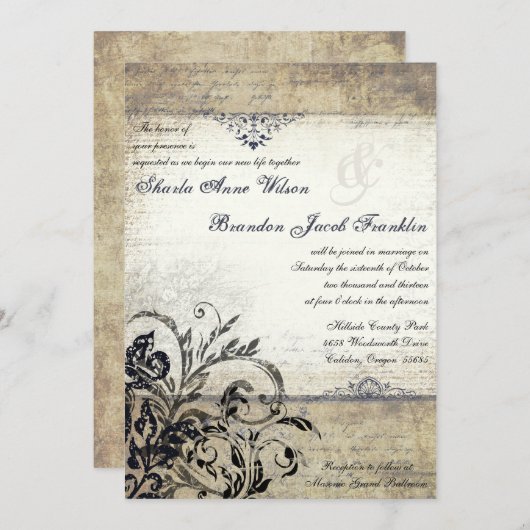 ヴィンテージフローリッシュ結婚式招待状 招待状 (正面/裏面)