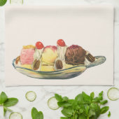 ヴィンテージフードデザート、バナナスプリットさくらんぼ キッチンタオル (折り畳み)