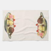 ヴィンテージフードデザート、バナナスプリットさくらんぼ キッチンタオル (横)
