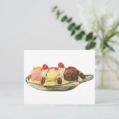 ヴィンテージフードデザート、バナナスプリットさくらんぼ ポストカード (スタンド正面)