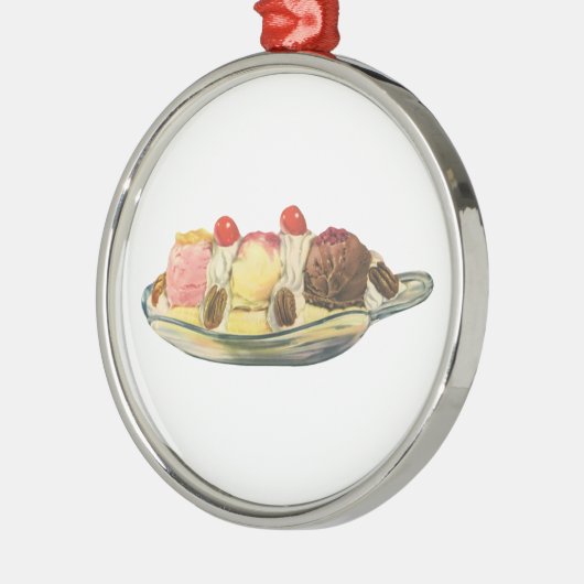 ヴィンテージフードデザート、バナナスプリットさくらんぼ メタルオーナメント (左)