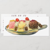 ヴィンテージフードデザート、バナナスプリットさくらんぼ 招待状 (正面/裏面)