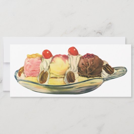 ヴィンテージフードデザート、バナナスプリットさくらんぼ 招待状 (正面)