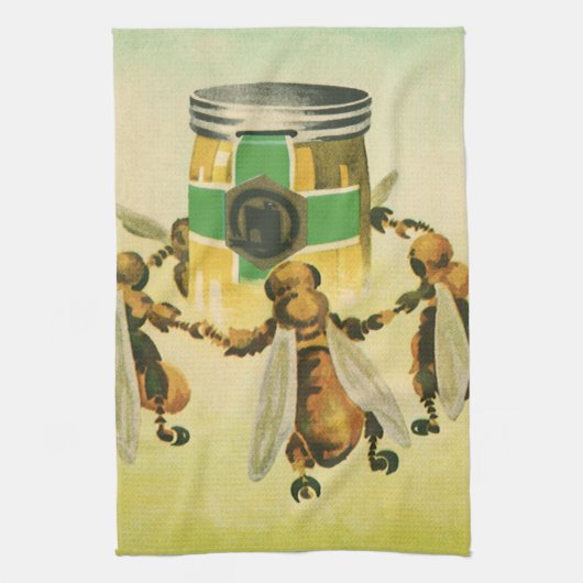 ヴィンテージフードハニーオーガニックビーズ踊りジャー キッチンタオル (縦)