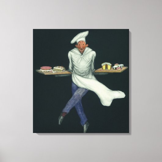 ヴィンテージフードビジネス、ペストリーデザート付きベーカー キャンバスプリント (正面)