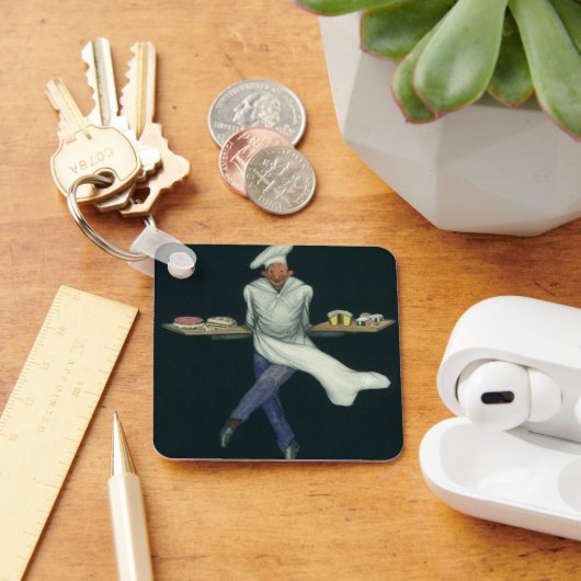 ヴィンテージフードビジネス、ペストリーデザート付きベーカー キーホルダー (デスク)