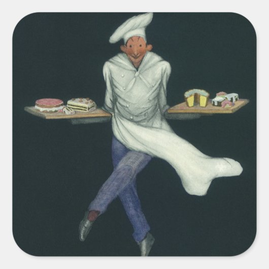 ヴィンテージフードビジネス、ペストリーデザート付きベーカー スクエアシール (正面)