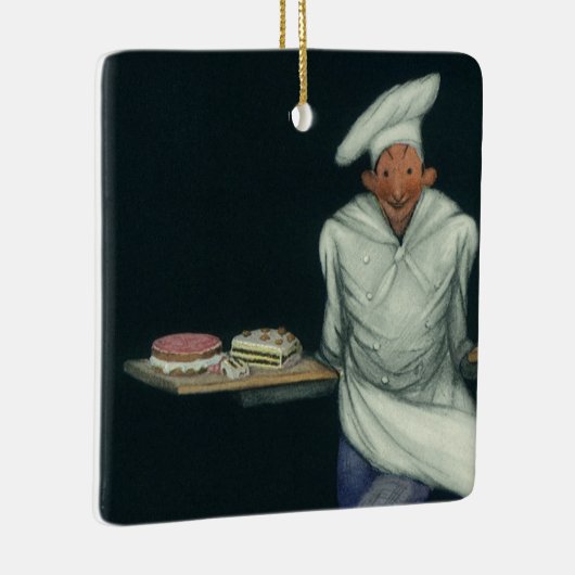 ヴィンテージフードビジネス、ペストリーデザート付きベーカー セラミックオーナメント (右)