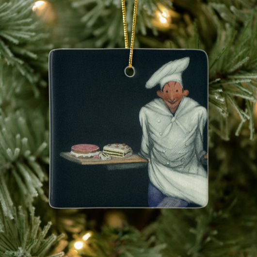 ヴィンテージフードビジネス、ペストリーデザート付きベーカー セラミックオーナメント (ツリー)