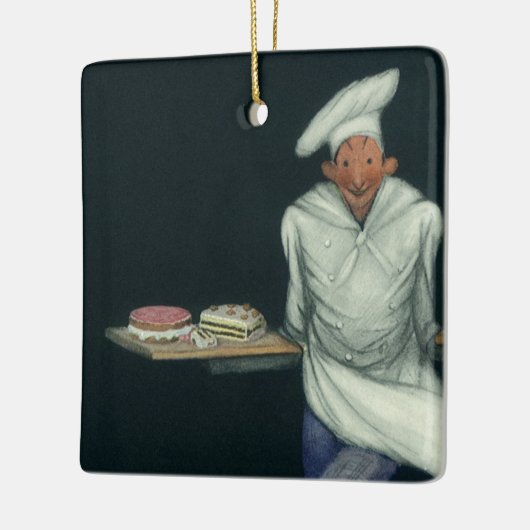 ヴィンテージフードビジネス、ペストリーデザート付きベーカー セラミックオーナメント (左)