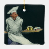 ヴィンテージフードビジネス、ペストリーデザート付きベーカー セラミックオーナメント (裏面)