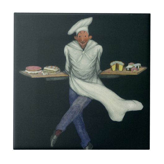 ヴィンテージフードビジネス、ペストリーデザート付きベーカー タイル (正面)