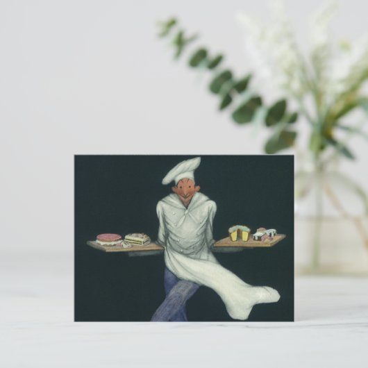 ヴィンテージフードビジネス、ペストリーデザート付きベーカー ポストカード (スタンド正面)