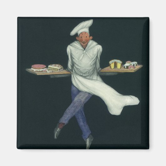 ヴィンテージフードビジネス、ペストリーデザート付きベーカー マグネット (正面)