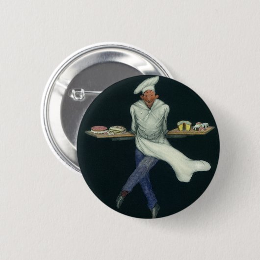 ヴィンテージフードビジネス、ペストリーデザート付きベーカー 缶バッジ (正面&裏面)