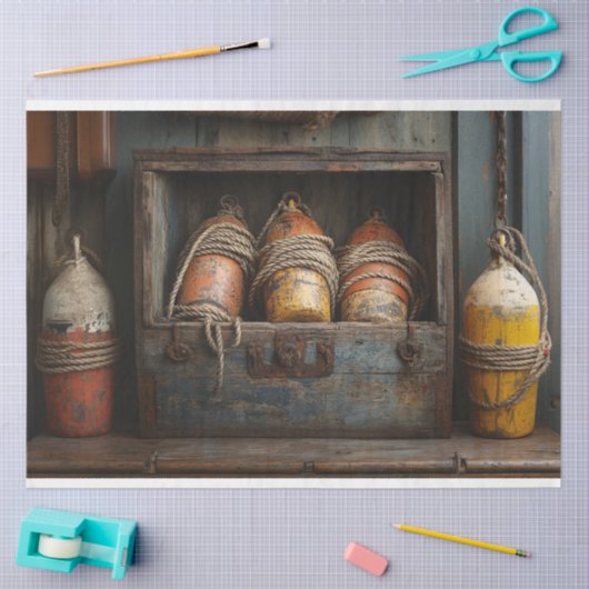 ヴィンテージブイのセット素朴デコペ航海のージ 薄葉紙 (クラフト)