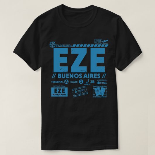 ヴィンテージブエノスアイレスEZE空港コードトラベルデイR Tシャツ (デザイン正面)