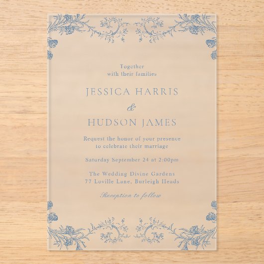 ヴィンテージブクラシックルーフローラ結婚ズ アクリル招待状 (正面)