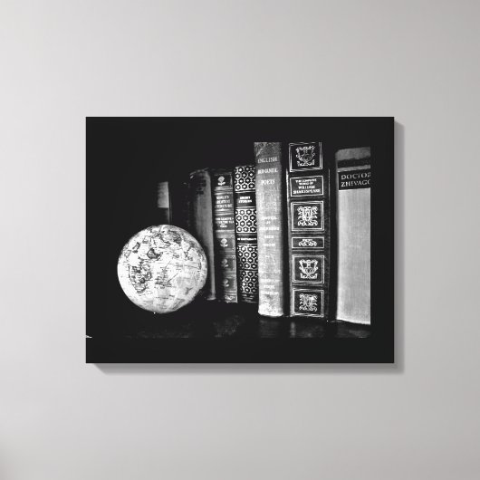 ヴィンテージブックと地球 キャンバスプリント (正面)