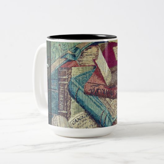 ヴィンテージブックの背景 ツートーンマグカップ (正面左)