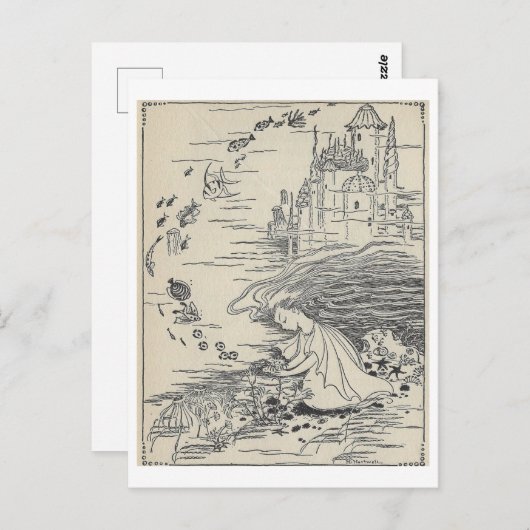 ヴィンテージブックイラストレーションガールズウィズシーシェル ポストカード (正面/裏面)