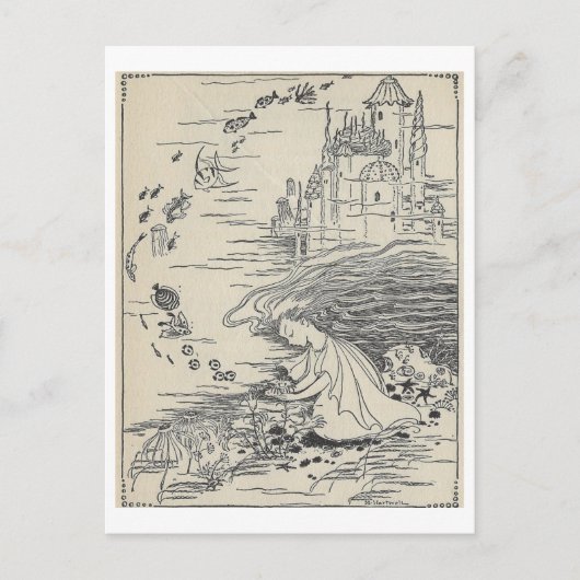 ヴィンテージブックイラストレーションガールズウィズシーシェル ポストカード (正面)