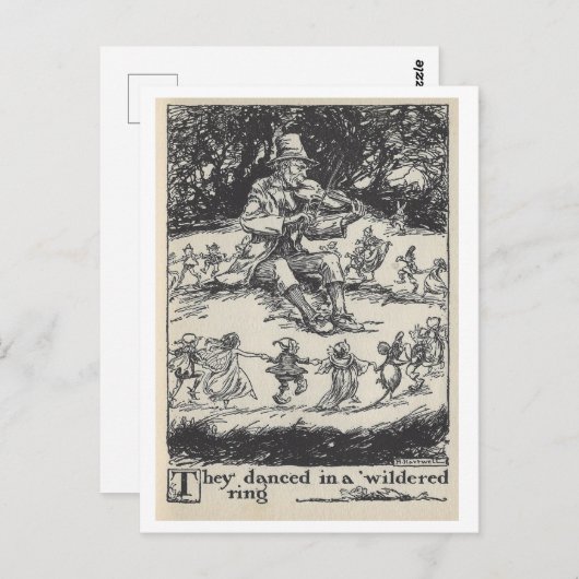 ヴィンテージブックイラストレーション踊り妖精小妖精や小人 ポストカード (正面/裏面)