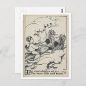 ヴィンテージブックイラストレーション魚船乗馬付き ポストカード (正面/裏面)