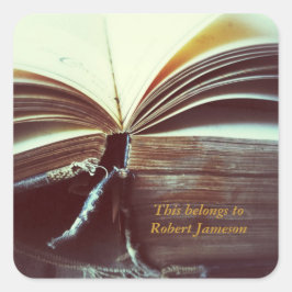 ヴィンテージブックオープン蔵書票シール スクエアシール