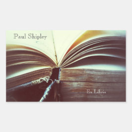 ヴィンテージブックオープンex libris 長方形シール