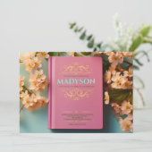 ヴィンテージブックカバーバルミツワーパーティー 招待状 (スタンド正面)