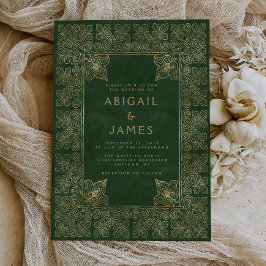 ヴィンテージブックグリーン金ゴールド結婚ズ 招待状