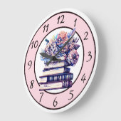 ヴィンテージブックスアンドピンクローズ引用文 ラージ壁時計 (傾斜)