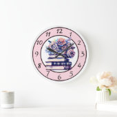 ヴィンテージブックスアンドピンクローズ引用文 ラージ壁時計 (ホーム)