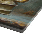 ヴィンテージブックスタック絵を描のアンティークライブラリの壁 カッティングボード (角)