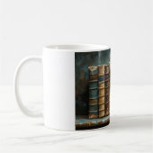 ヴィンテージブックスタック絵を描のアンティークライブラリの壁 コーヒーマグカップ (左)