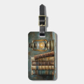 ヴィンテージブックスタック絵を描のアンティークライブラリの壁 ラゲッジタグ (正面縦)