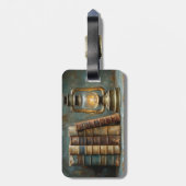 ヴィンテージブックスタック絵を描のアンティークライブラリの壁 ラゲッジタグ (裏面縦)