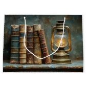 ヴィンテージブックスタック絵を描のアンティークライブラリの壁 ラージペーパーバッグ (正面)