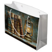 ヴィンテージブックスタック絵を描のアンティークライブラリの壁 ラージペーパーバッグ (裏面アングル)