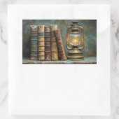 ヴィンテージブックスタック絵を描のアンティークライブラリの壁 長方形シール (バッグ)