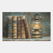 ヴィンテージブックスタック絵を描のアンティークライブラリの壁 長方形シール (正面)