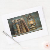 ヴィンテージブックスタック絵を描のアンティークライブラリの壁 長方形シール (封筒)