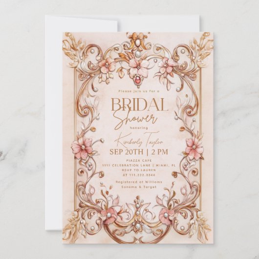 ヴィンテージブックストーリーブックフローラブライダルシャワー 招待状 (正面)